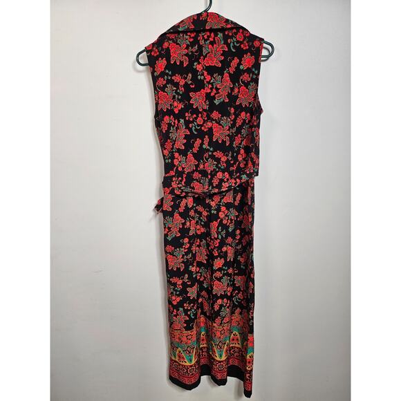 Sag Harbor Black Red Teal Floral Pattern Front Wrap Dress Size 10 - Picture 5 of 14